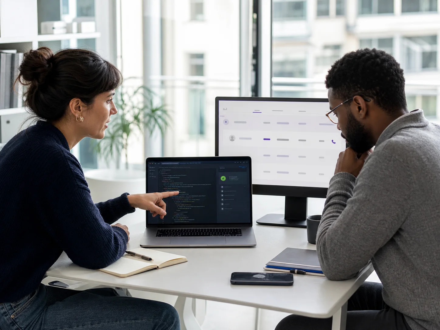 Deux professionnels raccordent un verdict de vérification à une file CRM